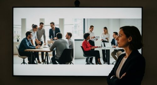 Ein Manager wägt strategisch die Entscheidung zwischen Inhouse-Marketing-Team und externer Agentur ab.